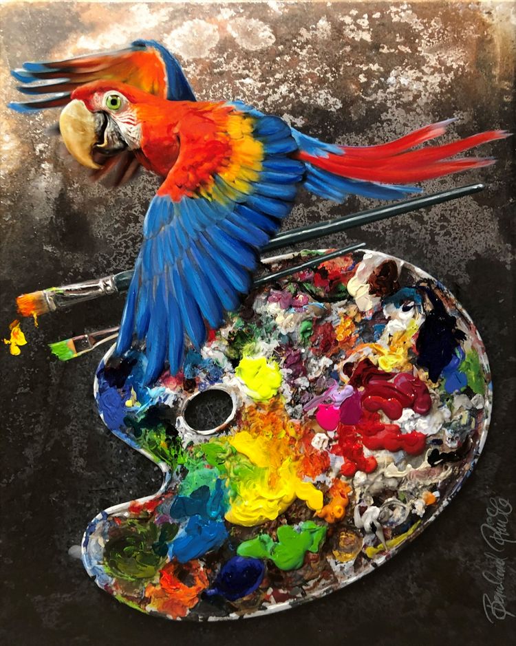 Farbenfroher Papagei - Gemälde von Bernhard Prinz