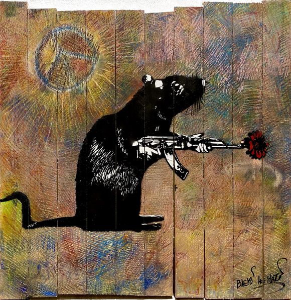 Blek le Rat motive The Warrior on wood Blek le Rat motive The Warrior on wood