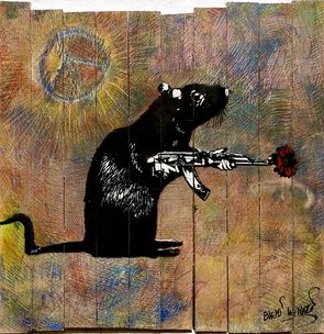 Blek le Rat motive The Warrior on wood