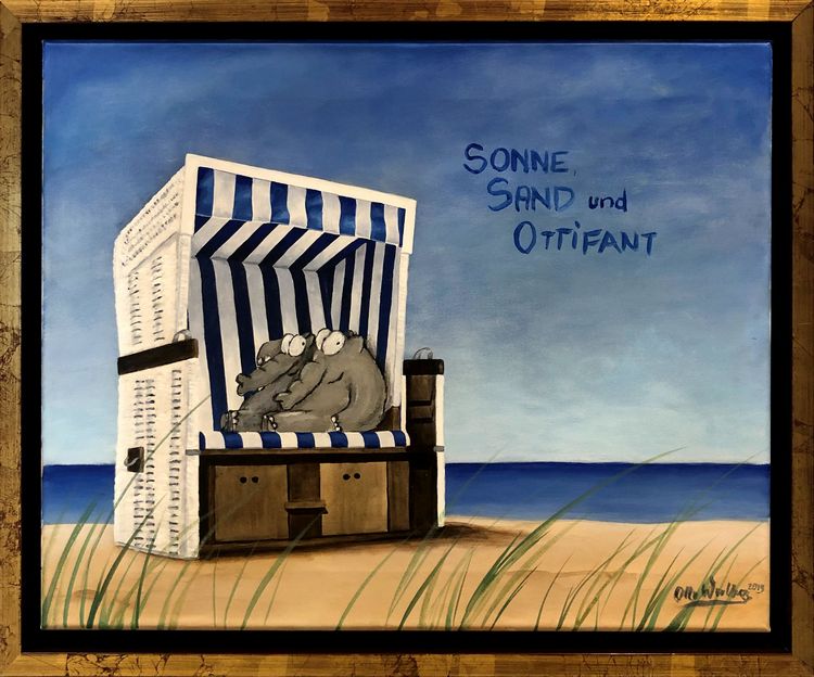 Waalkes Gemälde "Sonne Strand und Ottifant"