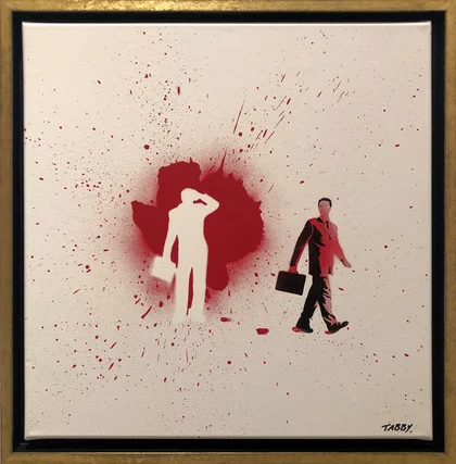 Tabby Street Art Stencil on canvas: Business Splatter