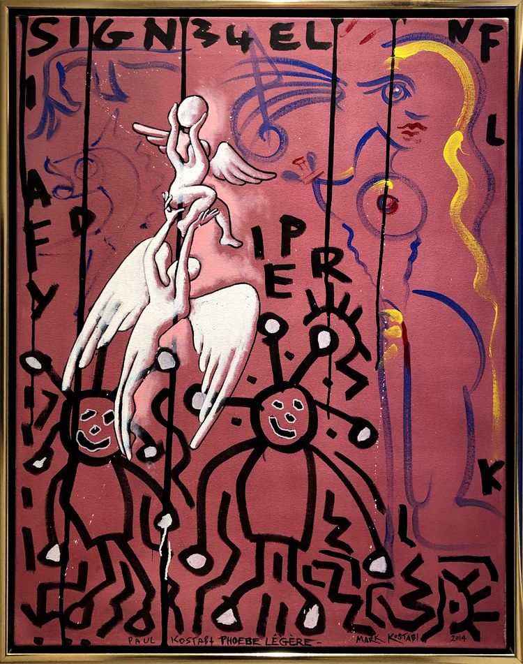 Mark Kostabi Gemeinschafts Gemälde mit seinem Bruder Paul Kostabi und Phoebe Legere Mark Kostabi Gemeinschafts Gemälde mit seinem Bruder Paul Kostabi und Phoebe Legere