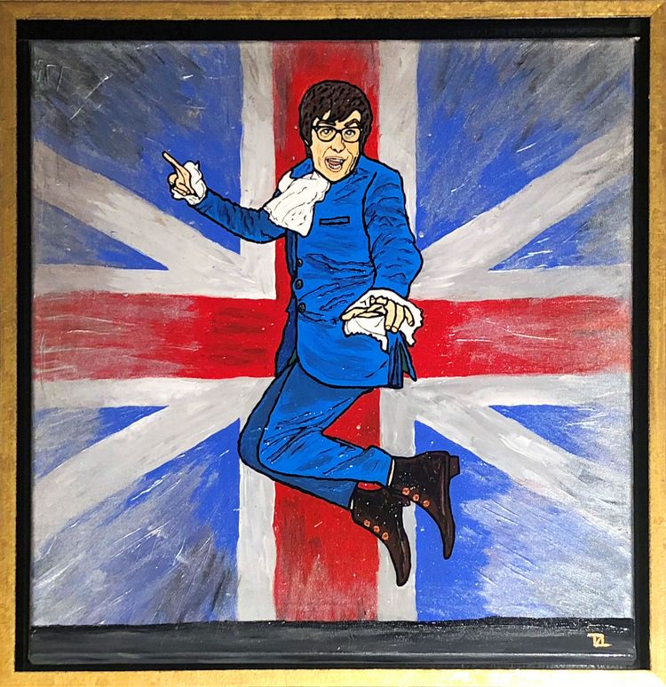 Jumping Austin Powers vor Union Jack LZL-Style